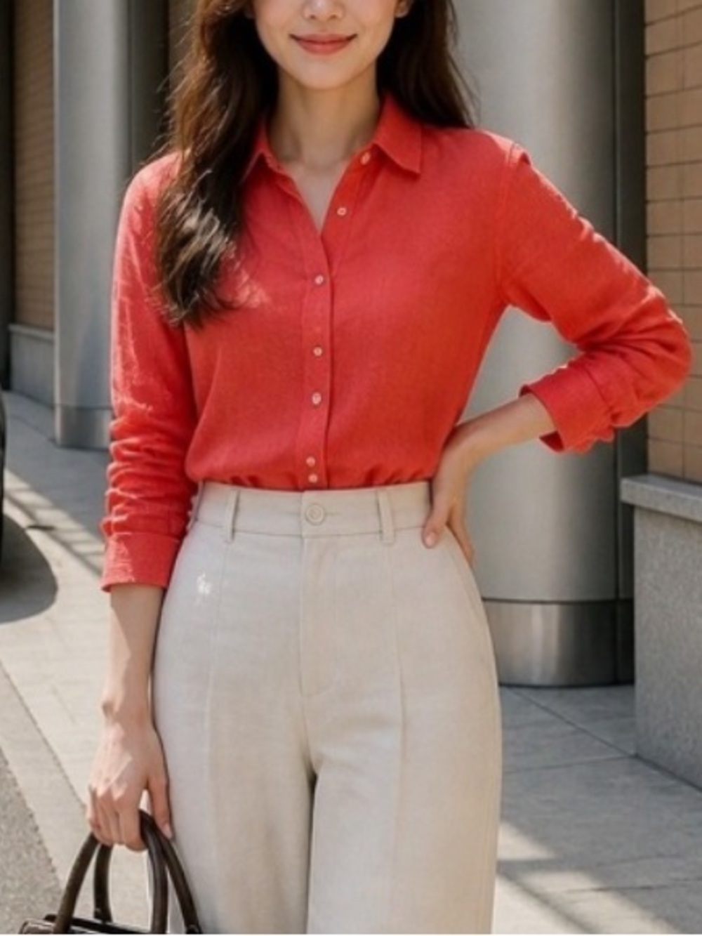 J. Crew Perfect Shirt Linen Coral Pink Orange Button Up 8
